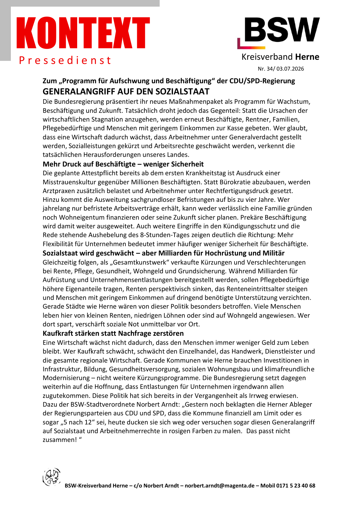 PDF-Seite 1 von KONTEXT Pressedienst Kreisverband Herne Nummer 34