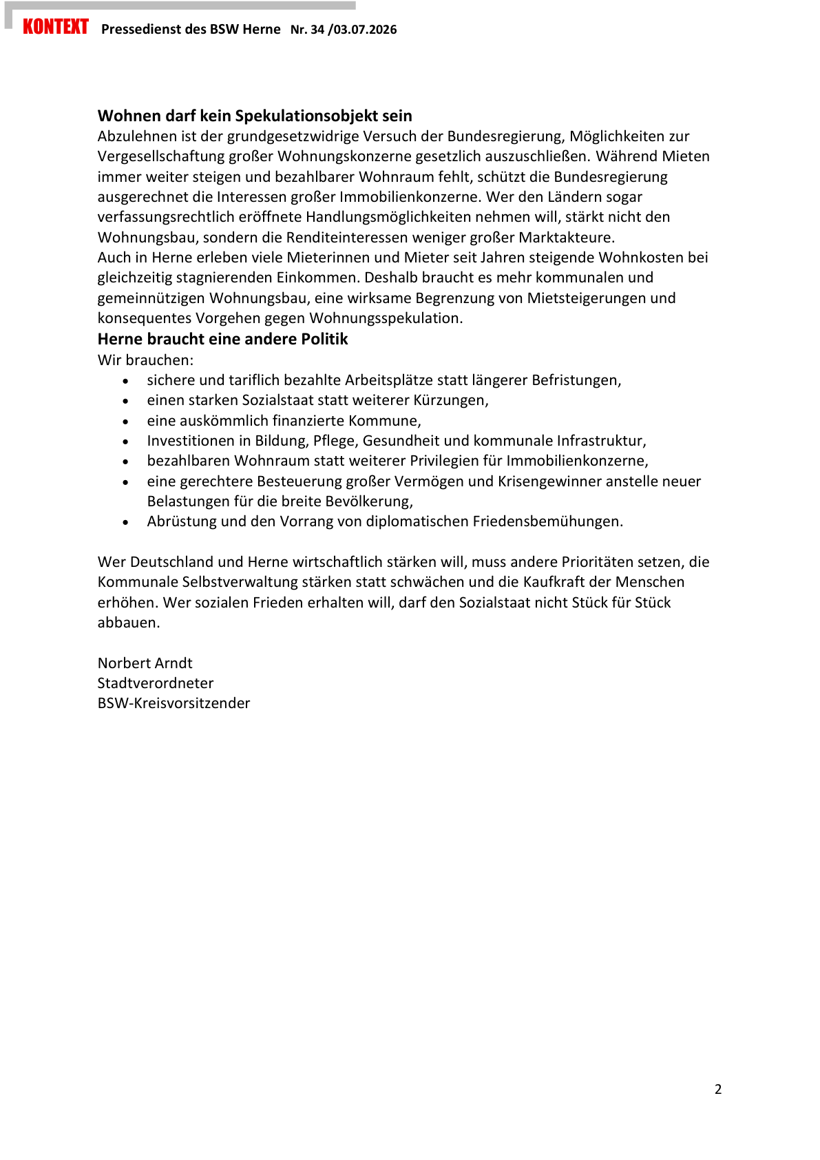 PDF-Seite 2 von KONTEXT Pressedienst Kreisverband Herne Nummer 34