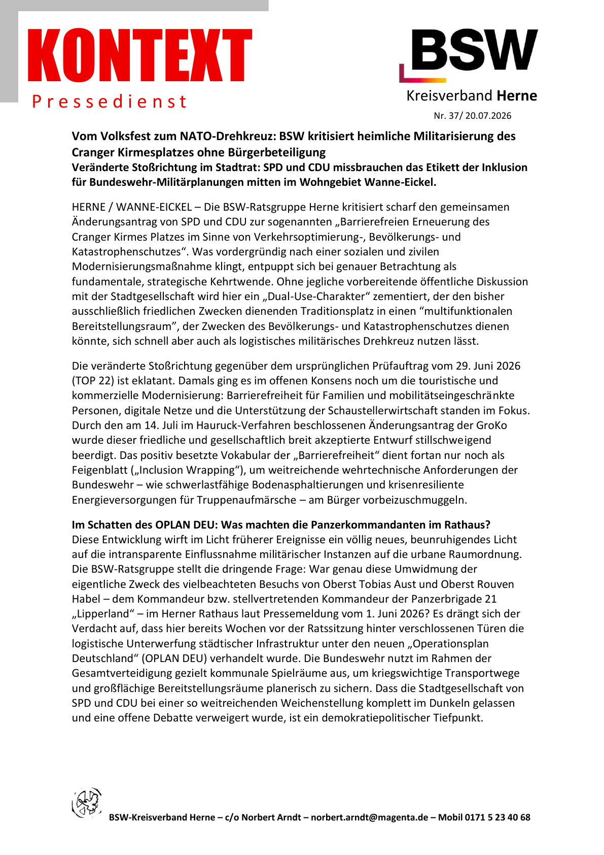 PDF-Seite 1 von KONTEXT Pressedienst Kreisverband Herne Nummer 37