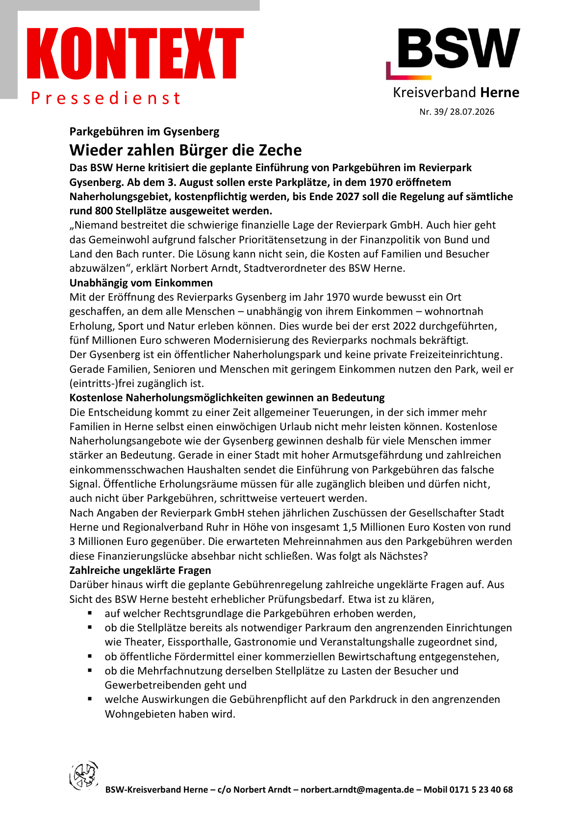 PDF-Seite 1 von KONTEXT Pressedienst Kreisverband Herne Nummer 39