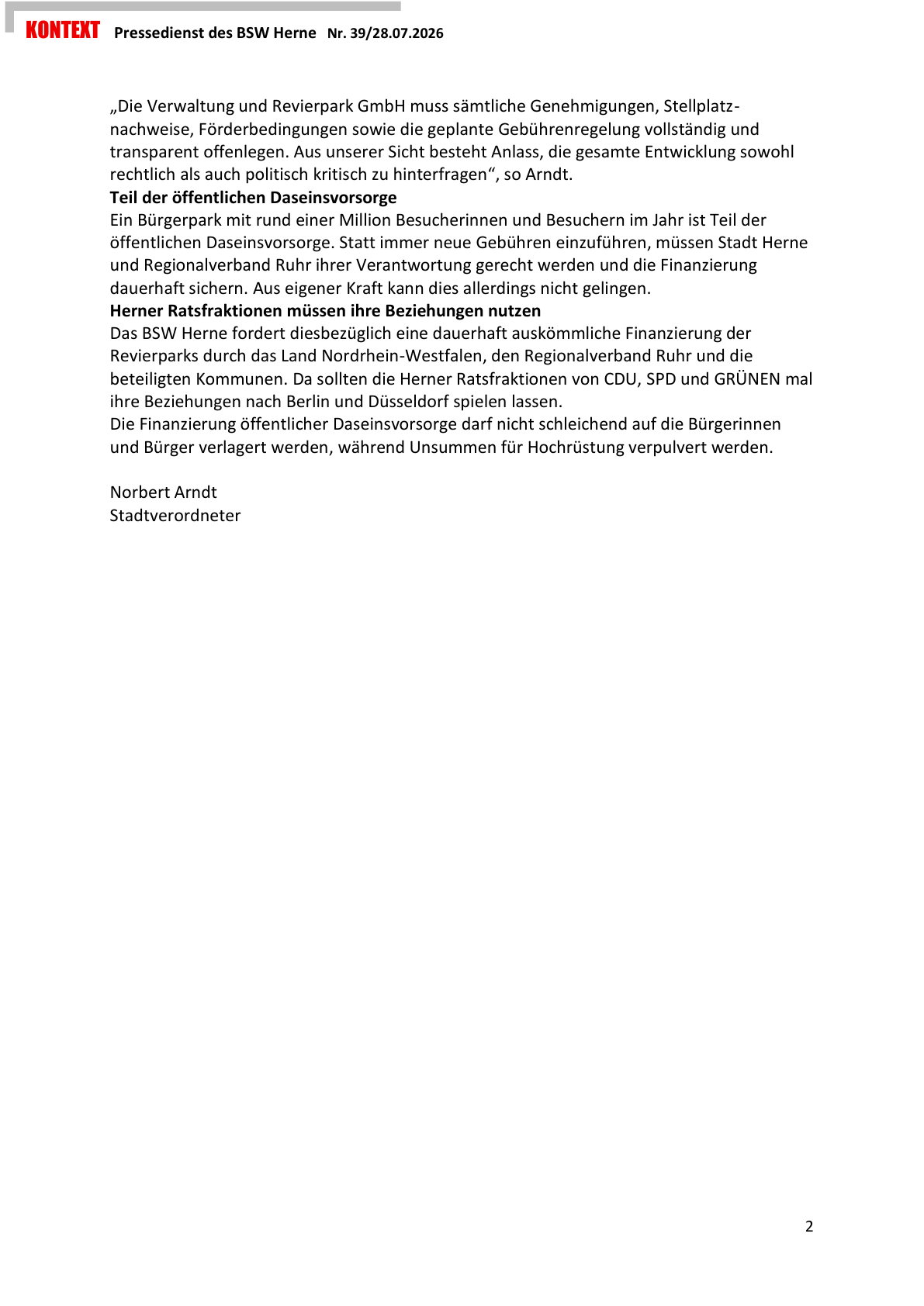 PDF-Seite 2 von KONTEXT Pressedienst Kreisverband Herne Nummer 39