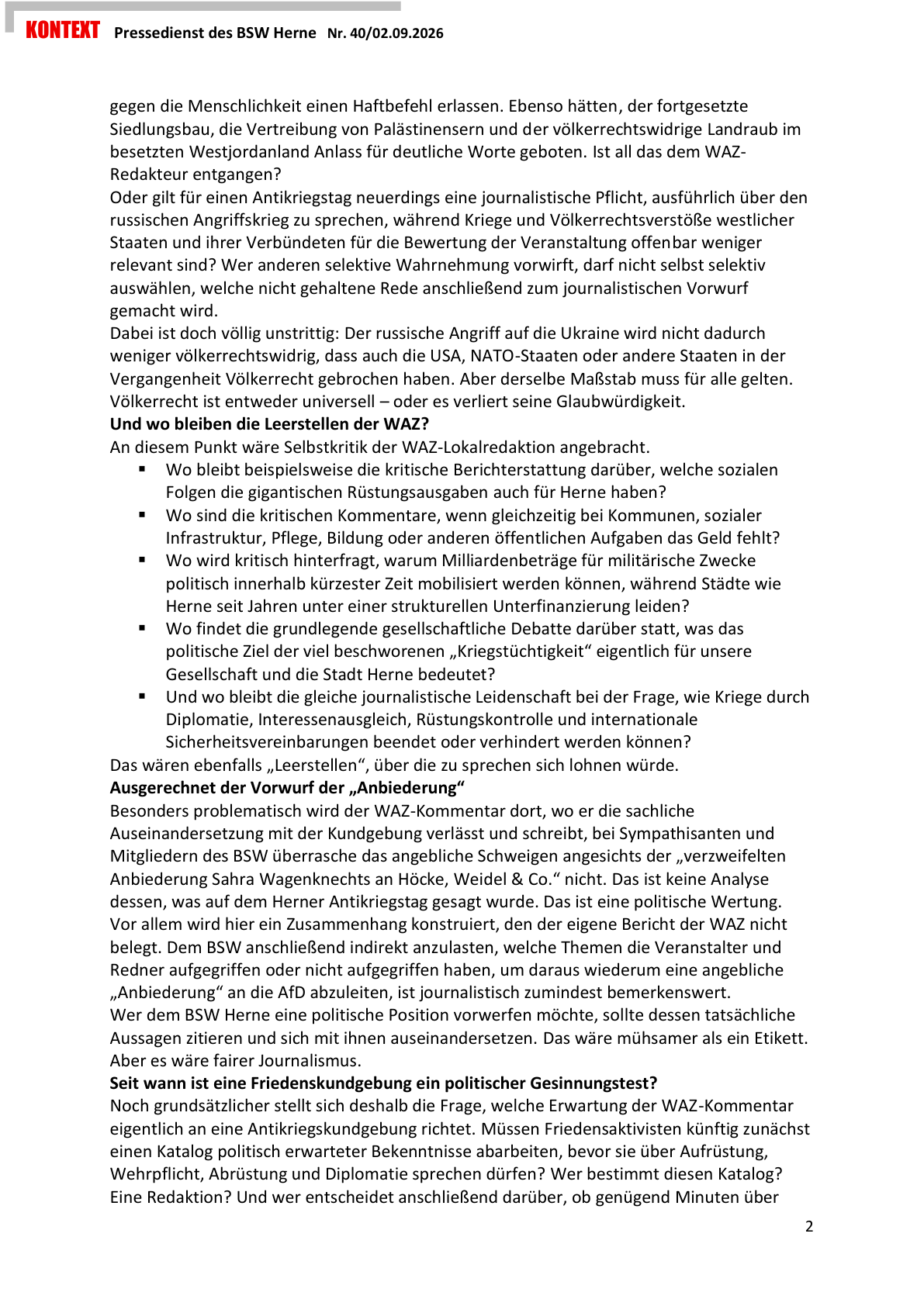 PDF-Seite 2 von KONTEXT Pressedienst Kreisverband Herne Nummer 40