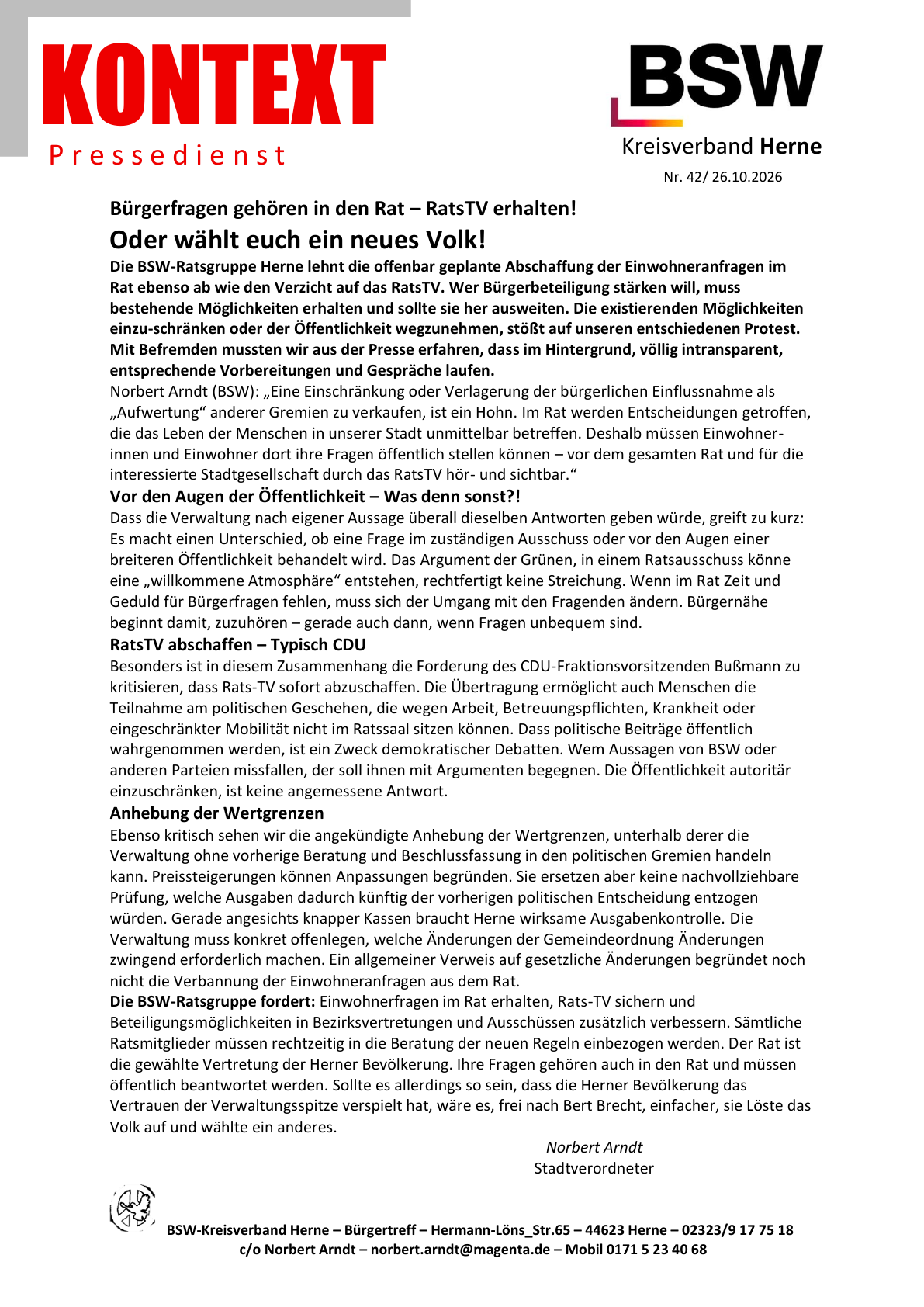 PDF-Seite 1 von KONTEXT Pressedienst Kreisverband Herne Nummer 42