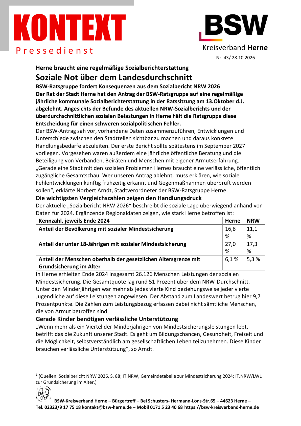 PDF-Seite 1 von KONTEXT Pressedienst Kreisverband Herne Nummer 43
