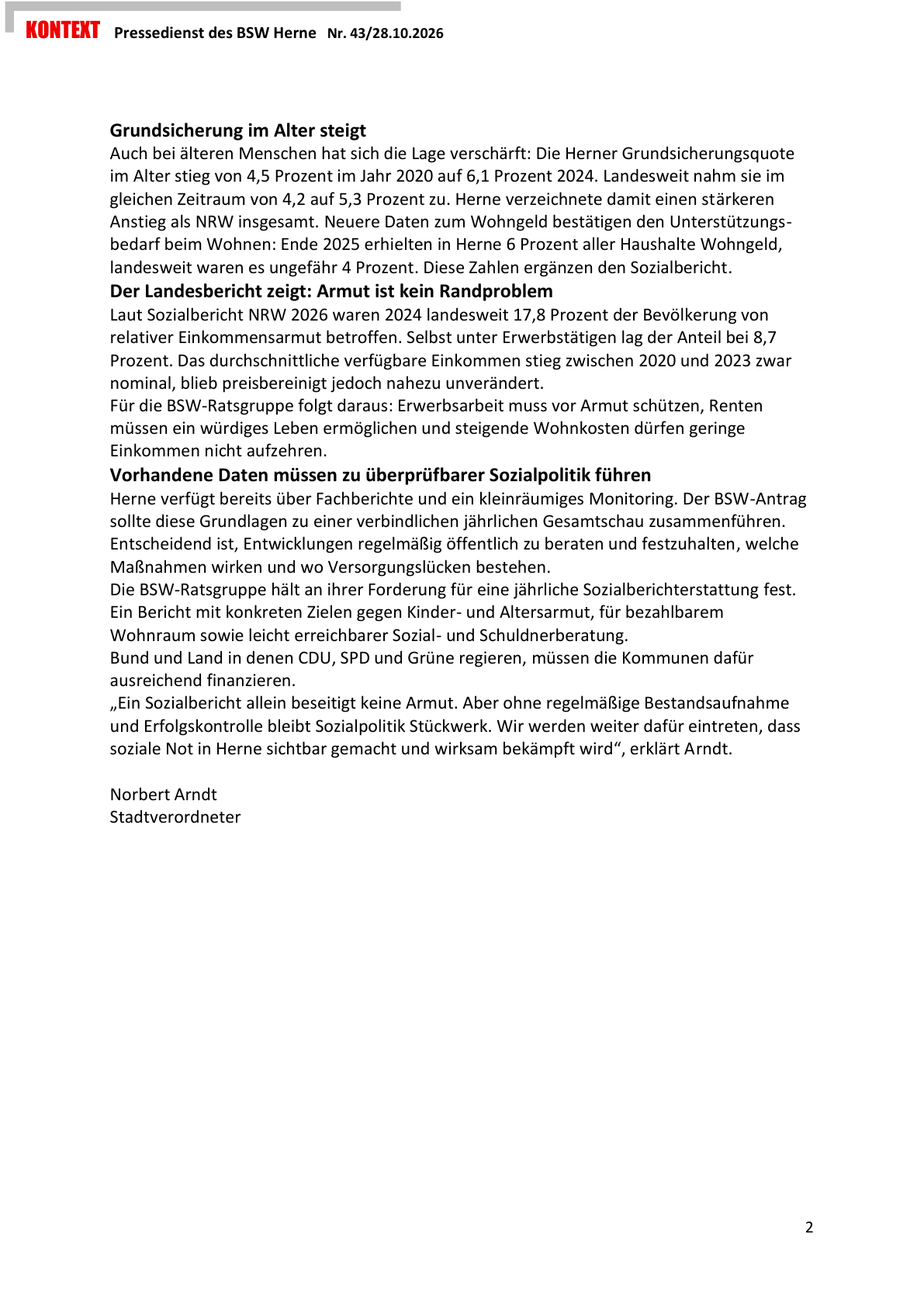 PDF-Seite 2 von KONTEXT Pressedienst Kreisverband Herne Nummer 43