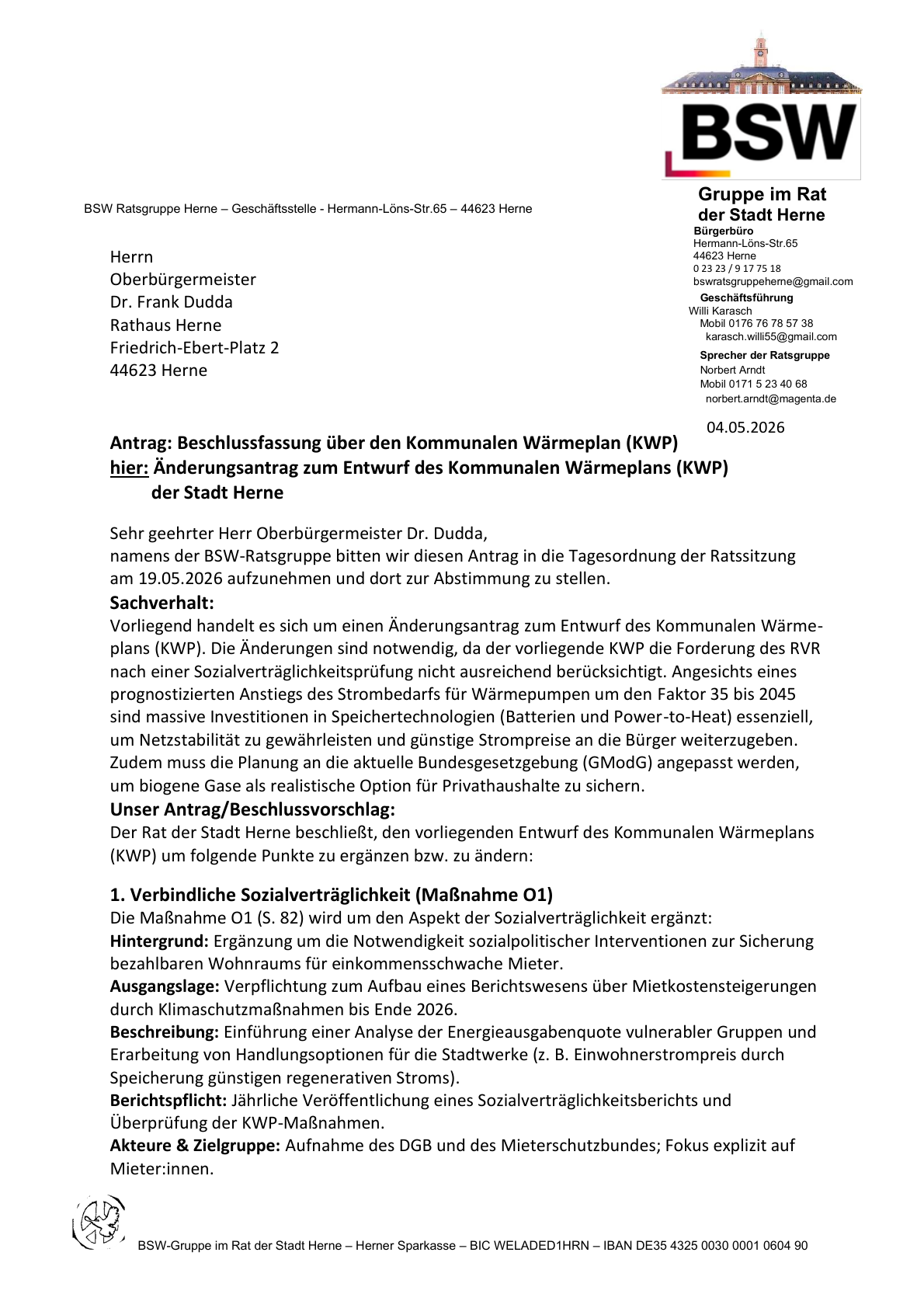 PDF-Seite 1 von hier: Änderungsantrag zum Entwurf des Kommunalen Wärmeplans (KWP) der Stadt Herne